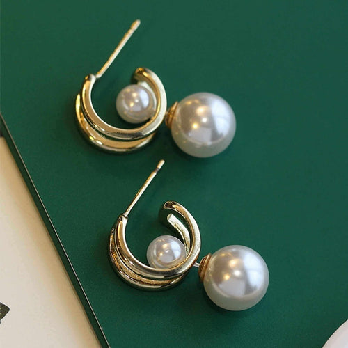 4-in-1 Pearl Drop Earrings Silver Hoop with Double Pearl Earrings