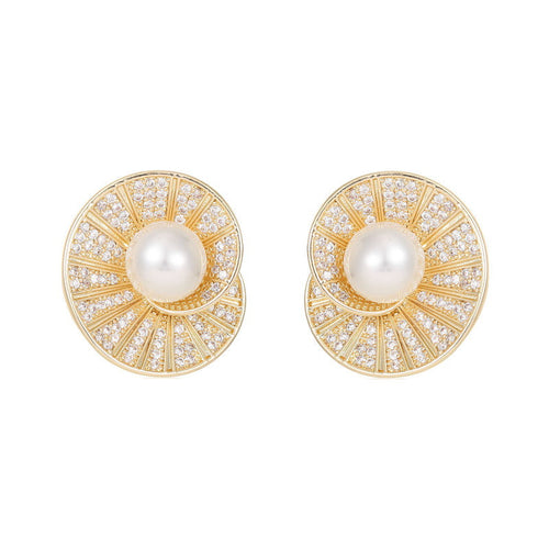 Boucles d'oreilles à tige en perles blanches de 8 mm avec diamants et épingle en argent S925