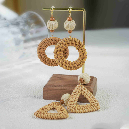 [Summer Deal] Seaside Vibe Earrings Classic Handmade Straw Earrings with Silver Pin