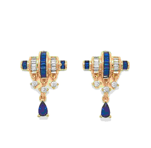 Boucles d'oreilles en cristal bleu de style royal avec broche en argent S925