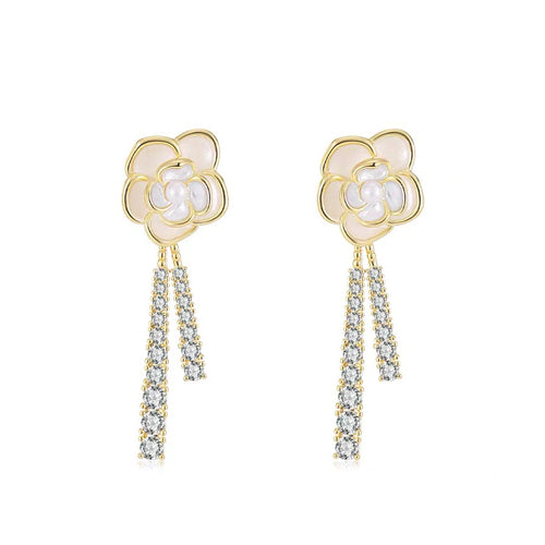 Boucles d'oreilles pendantes Camellia Boucles d'oreilles pendantes en diamant et clip d'oreille pour mariage