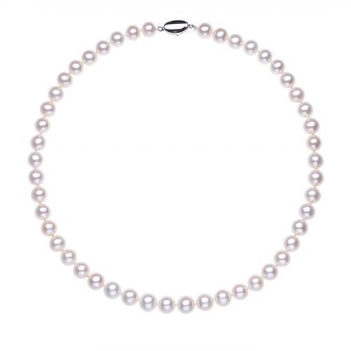 9-10mm Big AAAA Cultured Freshwater Pearl Necklace | High Luster Round Real Pearl Necklace in Sterling Silver