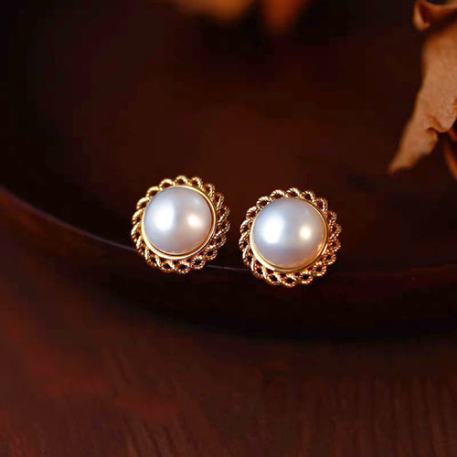 AAA Super Big Freshwater Pearl Stud Earrings 12mm Real Pearl Studs in 18K Gold Over Sterling Silver