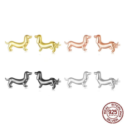 Small Wiener Dog Stud Earrings Super Cute Silver and Gold Dachshund Earring Studs