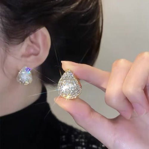 Luxury 18K Gold Plated Diamond Hoop Earrings Full Diamond Zircon Earrings with S925 Silver Pin