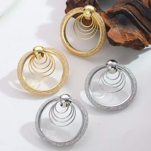 Boucles d'oreilles en or très grandes, boucles d'oreilles en cristal à cercles multiples, grande taille 4 x 4 cm