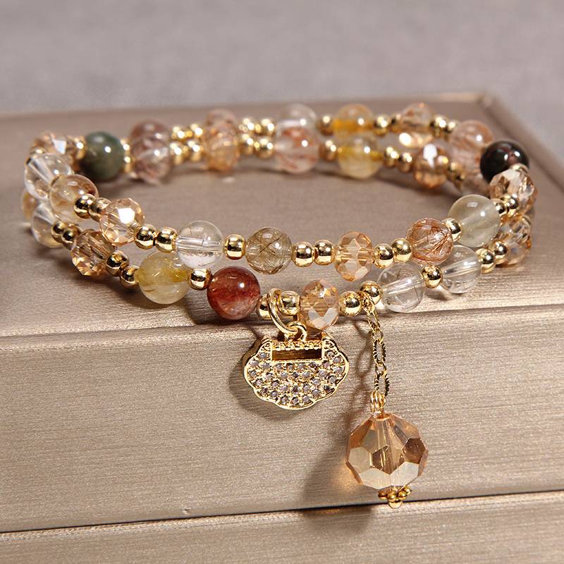 4MM Natural Crystal Bracelet | Double Circles Stacked Color Crystal ...