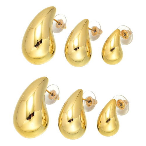 [Set of 3 Pairs] Big Gold and Silver Teardrop Huggie Earrings Set