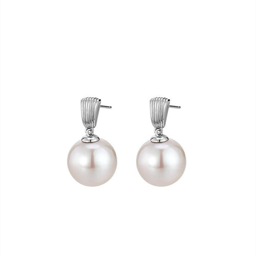 Silver Pearl Drop Earrings Shell Style Metal with White Pearl Dangle Earrings S925 Silver Pin