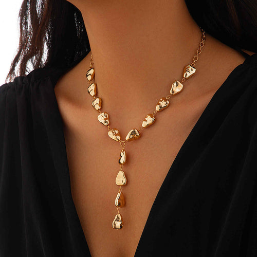 Gold and Silver Long Necklace Chain Baroque Stone Style Bead Chain Necklace