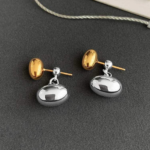 Gold Silver Bean Earring Jackets Metallic Vibe Front and Back Drop Earrings with S925 Silver Pin
