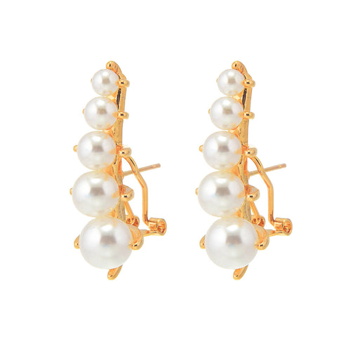 Pearl Line Earrings Gold Setting Silver Pin White Shell Pearl Earrings