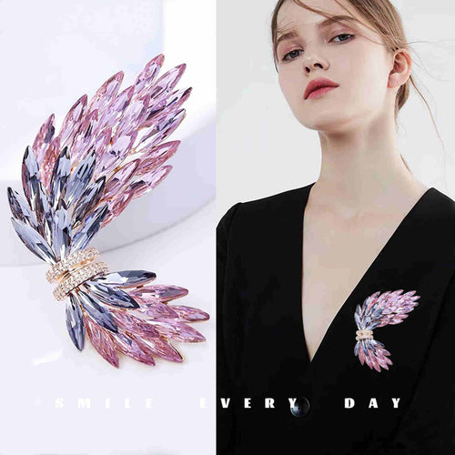 Luxury Purple Crystal Brooches with Diamond Wing Brooch Pin for Women