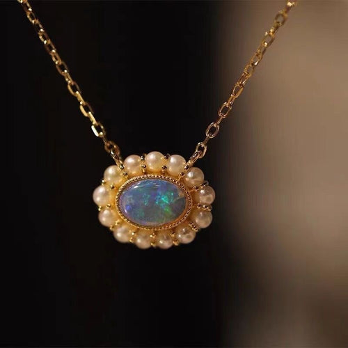 Opal Necklace Pearl Surrounded with Rose Gold Chain 45cm