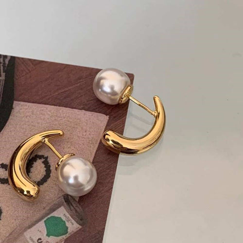 2-Way to Wear Gold Hoop and Pearl Earrings with Silver Pin