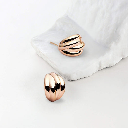 Rose Gold Plated Stud Earrings Small Hoop Earrings with Silver Pin