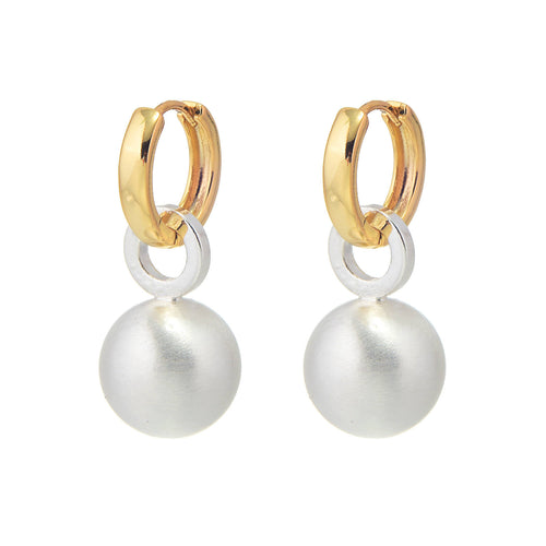 Gold And Silver Ball Drop Earrings Shine Matte Ball Earrings with S925 Silver Hoop Pin