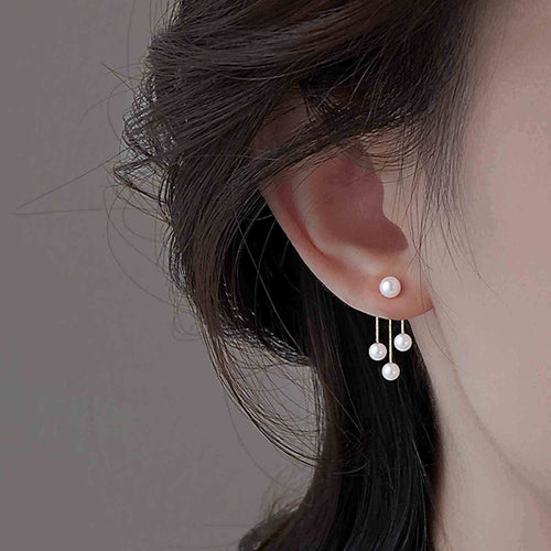 Dangling Pearl Tassel Earrings Pearl Earring Jackets with Gold Tassel Pearl Drop Silver Pin