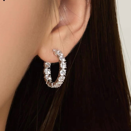 Full Crystal Hoop Earrings Zircon Lace Earrings with S925 Silver Pin