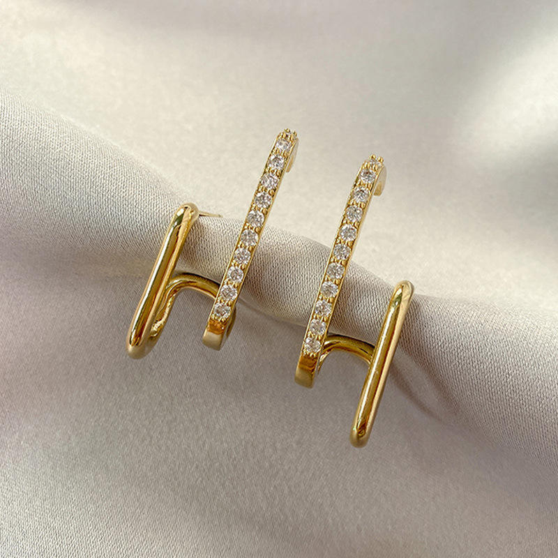 U-Shaped Earring Claw Ear Hook Clip Earrings Irregular Crystal