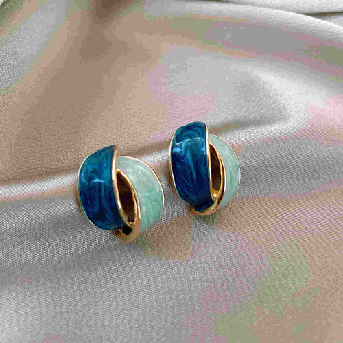 Fine Drip Glaze Stud Earrings Beautiful Blue Green Hoop Earrings