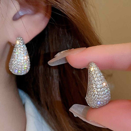 Chunky Crystal Dupes Large Teardrop Earrings Gold and Silver Half Hoop Earrings