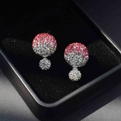 Double Sided Earring Studs Bling Crystal Ball Zircon Stud Gradient Color Earrings with S925 Silver Pin