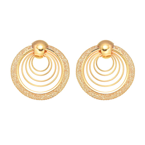 Super Large Gold Earrings Multiple Circle Crystal Earrings Large Size 4 x 4cm