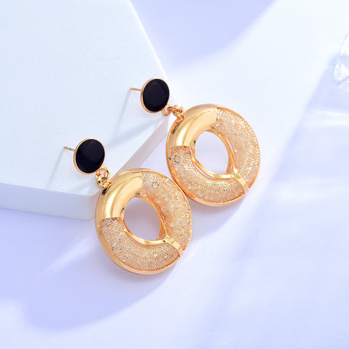 Large Gold Earrings Crystal Hoop Drop Earrings Large Size 4 x 4cm