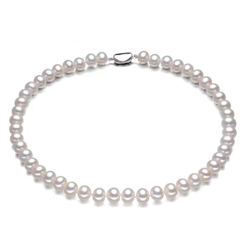 AAA Cultured Freshwater Pearl Necklace Near Round Pearl in Sterling Silver Clasp 3 Pearl Color Available 18 inch / 45cm