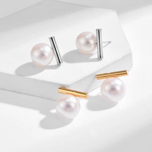 16mm Big Pearl Drop Earrings 2025 New Design Line Stud Pearl Earrings Silver Pin