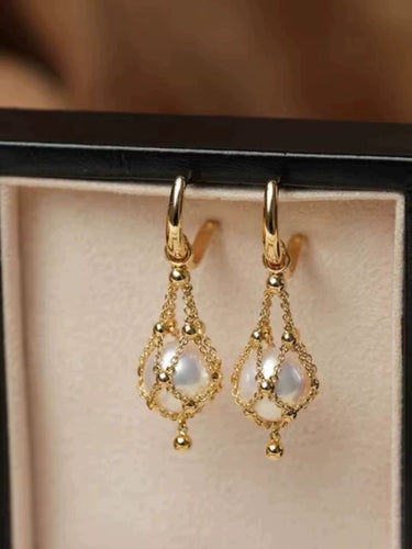 12MM Pearl Drop Earrings Gold Luxury White Pearl Dangle Earrings S925 Silver Pin