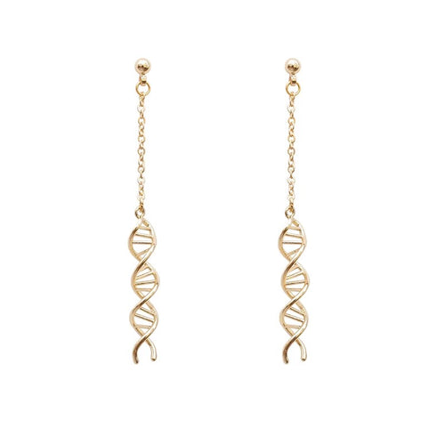 DNA Spiral Earrings Gold Dangling Line Earrings with S925 Silver Pin