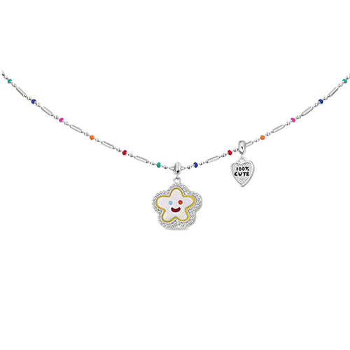 Collar con cara sonriente, collar de flores para niñas, cadena de clavícula de nuevo color