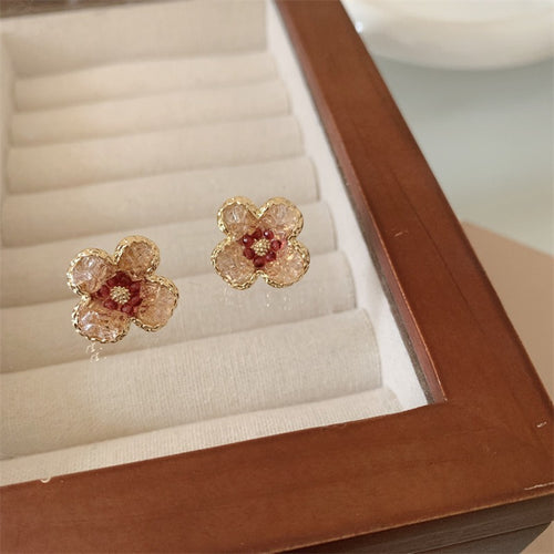 Crystal Flower Ear Studs Bling Zircon Earrings with Silver Pin Green Pink Orange Color Avalible