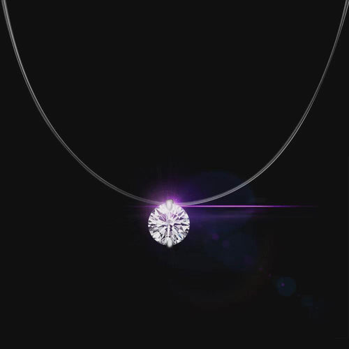 Floating 3ct Size Diamond Necklace Invisible Chain 8mm Big Crystal Zircon Pendant Necklace 45cm Long