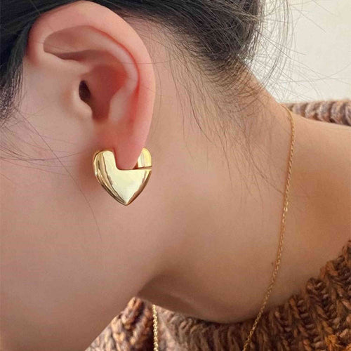 Pendientes de oro gruesos Pendientes de aro con diseño de corazón y pasador de plata