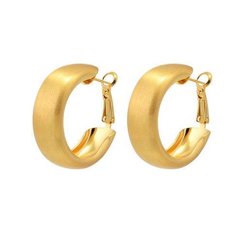 Big Luxury Matte Gold Hoop Earrings with Auto Clasp Silver Pin Large 40MM Size