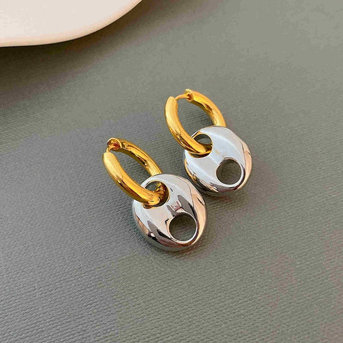 Fashion Chunky Earrings Gold Hoop with Silver Dangle Earrings S925 Silver Pin