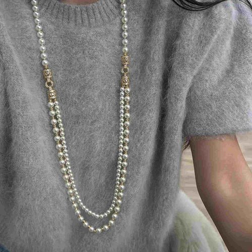 Multi-Strand Long Pearl Necklace Luxury Style White Pearl Chain Necklace