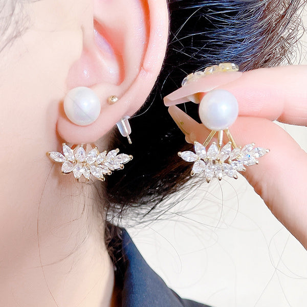 Moonstone Earring Studs 2 Side Opal Earrings Gold Settings and Silver Pin