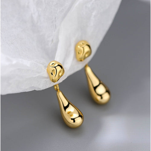 Gold and Silver Waterdrop Earrings Shiny Baroque Inspired Drop Earrings with Silver Pin