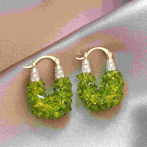 Sugar Hoop Earrings Green Yellow Red Candy Color Earrings with Silver Pin