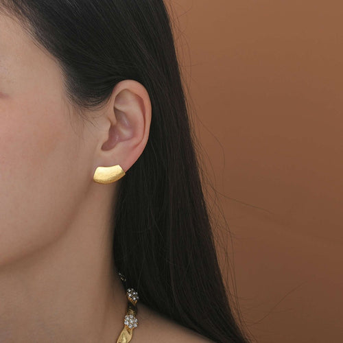 Designed Gold Silver Studs Earrings with Silver Pin for Small Earlobes