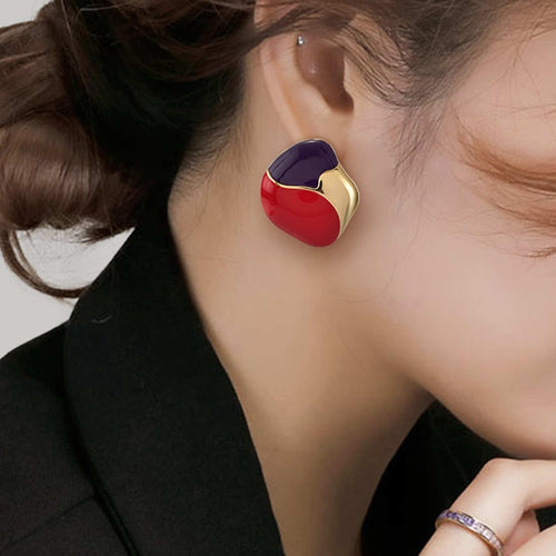 Designed Stud Earrings Oil Painting Style Earrings Three Primary Colors Big Earring Studs