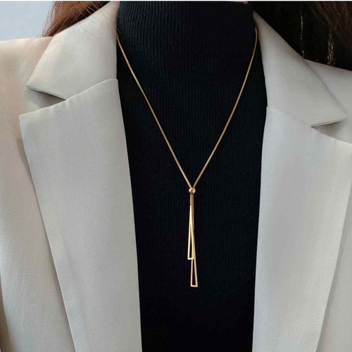 3 Color Available Minimalism Necklace Triangle Pendant Long Necklace Gold Silver and Rose Gold Necklace