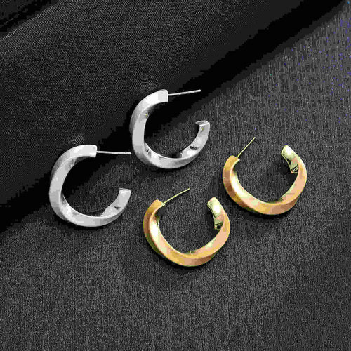 Matte Gold and Silver Hoop Earrings Fine Jewelry Earrings with S925 Silver Pin