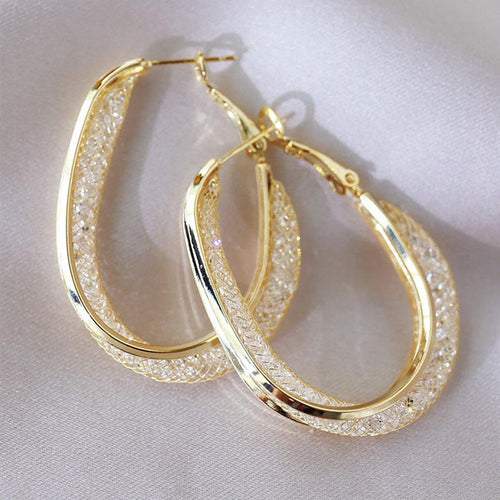 Large Crystal Hoop Earrings | Hollow Mesh Crystal Earrings | Bright Rhinestone Earrings for Women and Girls Gifts