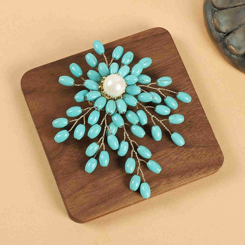 Broche de perlas de agua dulce turquesa vintage hecho a mano