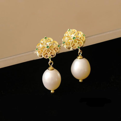 Freshwater Cultured Pearl Vintage-Inspired Drop Earrings in 14K Gold Over Sterling Silver（8-9mm）